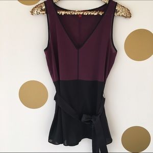 Plum & Black Color Block Blouse